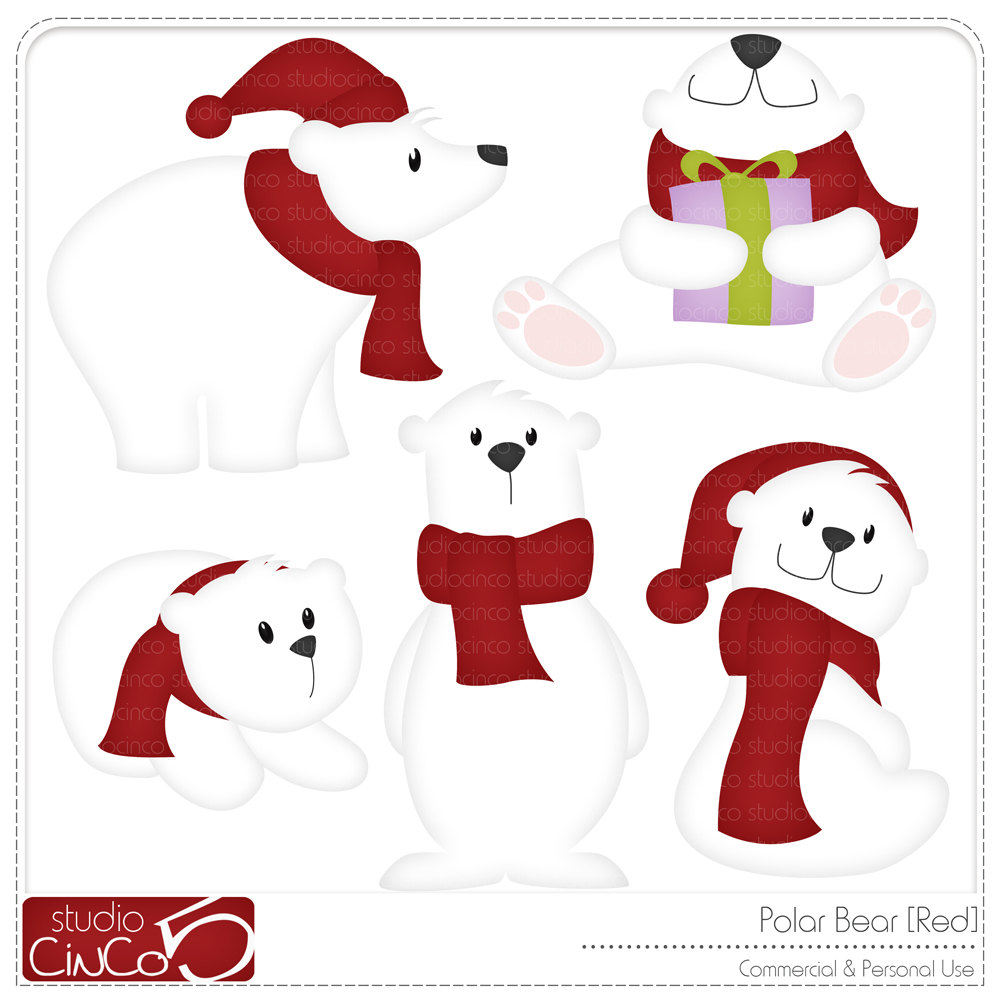 Christmas Polar Bear Clip Art Polar Bear Red Digital Clip