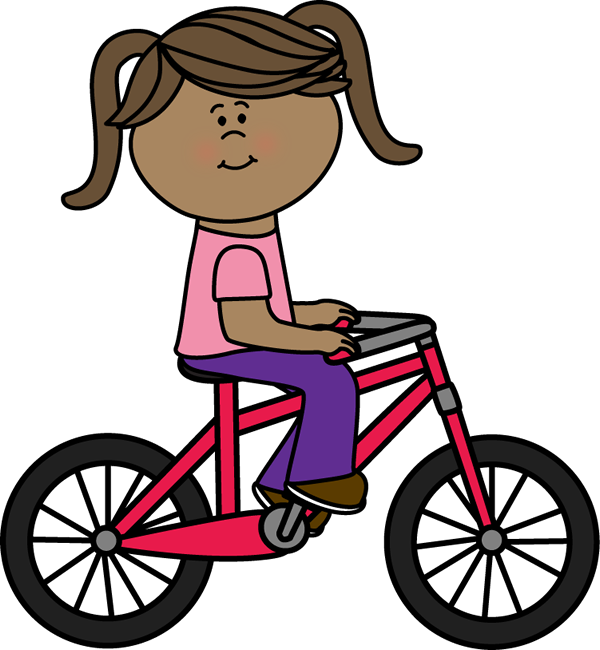 Girl Riding A Bicycle Clip Art Image   Girl Riding A Dark Pink Bicyle