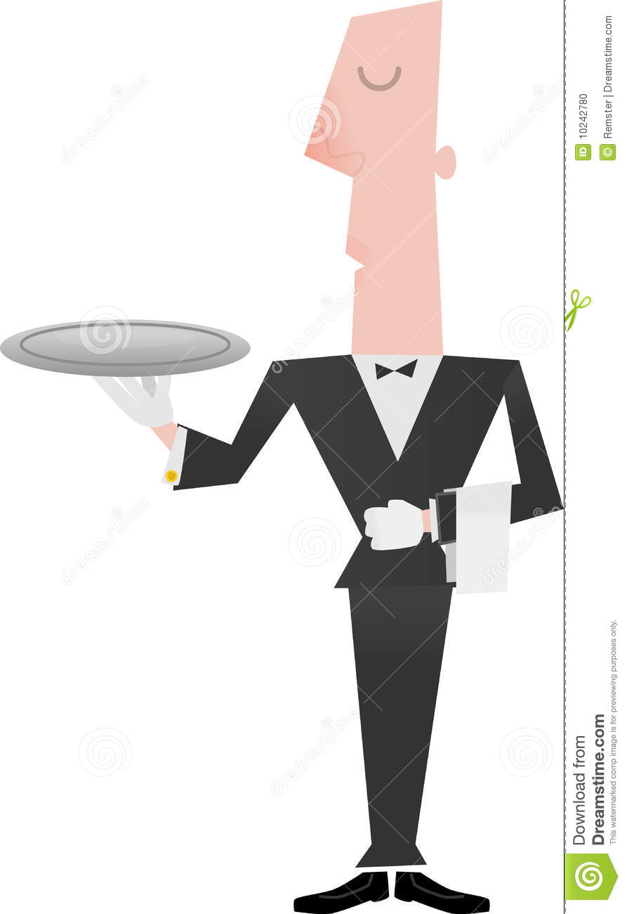 Illustration Of A Butler Or Waiter Holding An Empty Tray