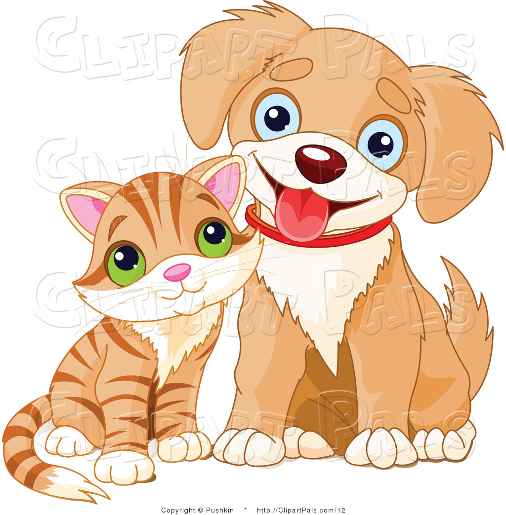 Pal Clipart Of A Cute Striped Kitten And Happy Puppy By Pushkin    12
