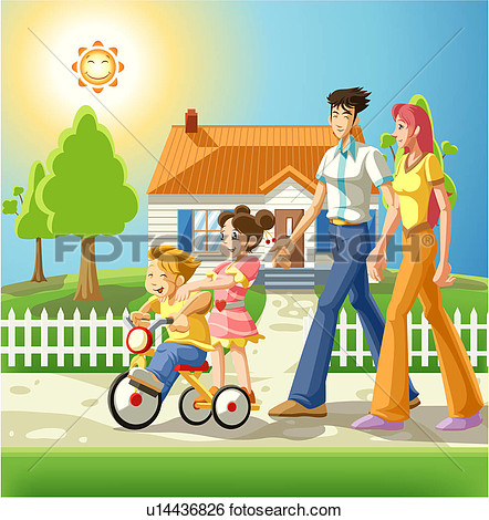 Stock Illustration   Family On An Evening Walk  Fotosearch   Search