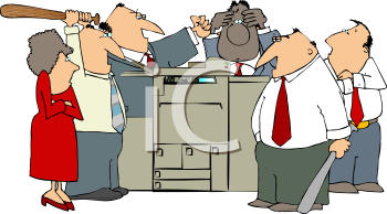 Angry Mob Attacking An Office Copier   Royalty Free Clip Art Image