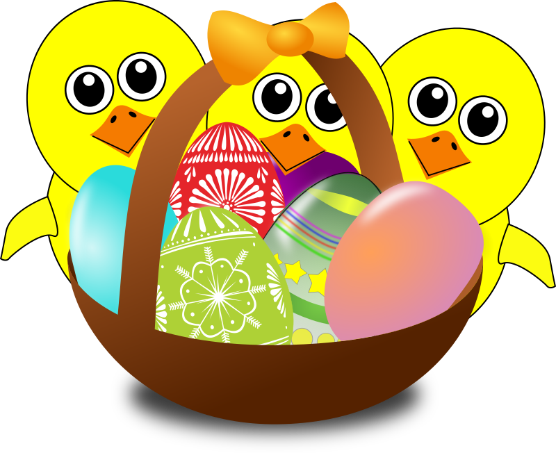 Funny Chicks Cartoon With Easter Eggs In A Basket By Palomaironique
