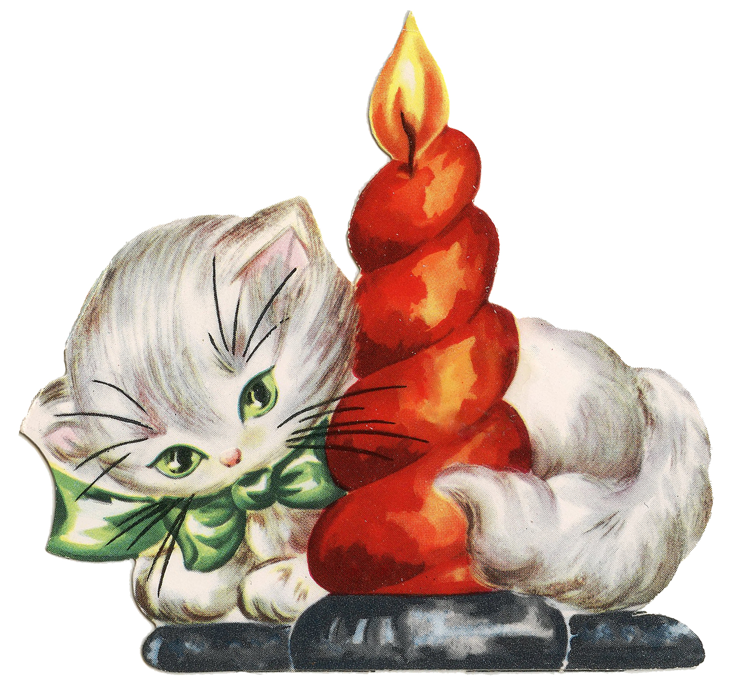 Retro Christmas Clip Art   Kitten With Candle   The Graphics Fairy