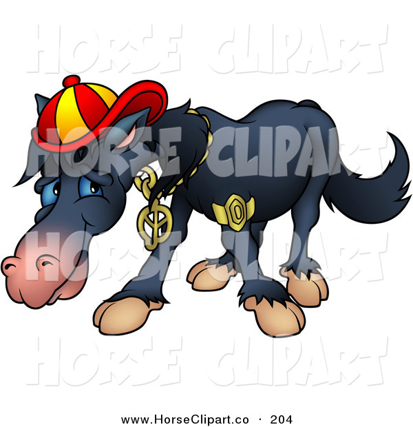 Clip Art Of A Cool But Shy Black Horse Wearing Bling And A Hat By