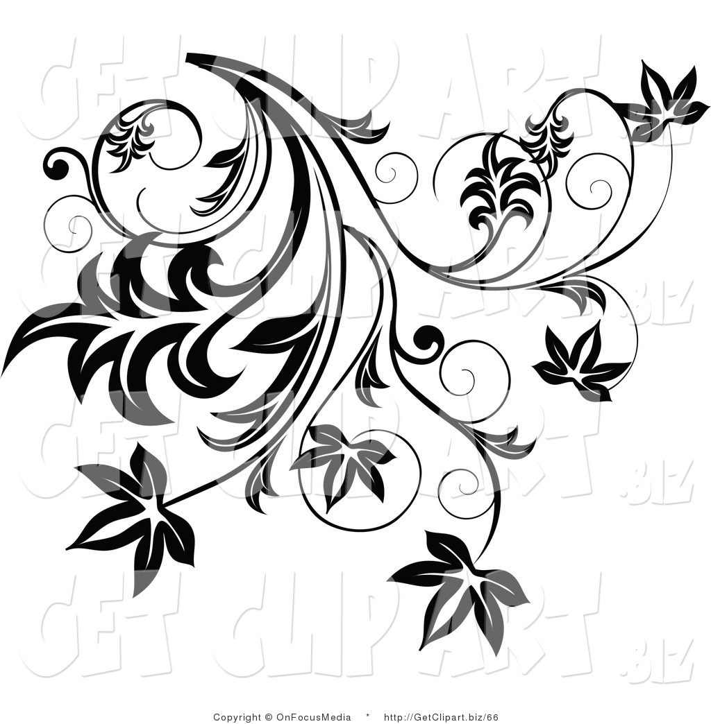 Curl Clipart Clip Art Of A Black Flourish With Leaves And Curly