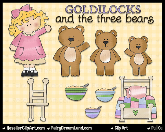 Goldilocks And Three Bears Digital Clip Art   Commercial Use Graphic