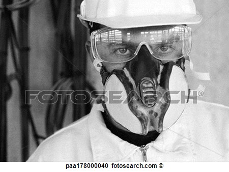 Hard Hat Dust Mask And Glasses Close Up B W View Large Photo Image