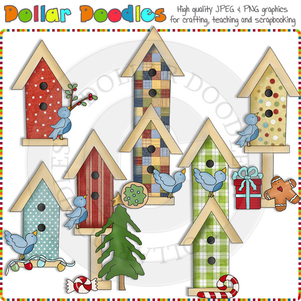 Bird Houses Christmas Clip Art Download     1 00   Dollar
