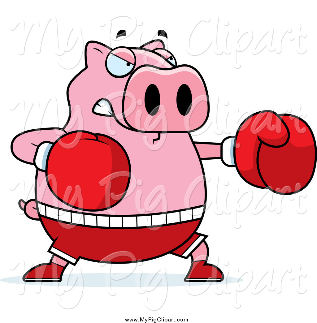 Swine Clipart Of A Chubby Pig Boxer Punching By Cory Thoman    1152
