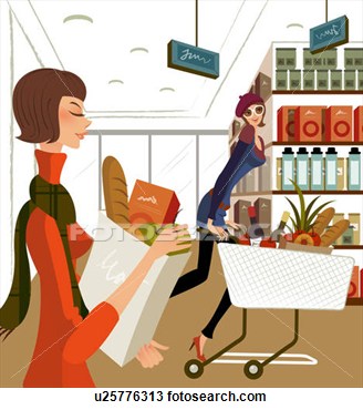 Of Two Women Shopping In A Supermarket  Fotosearch   Search Clipart