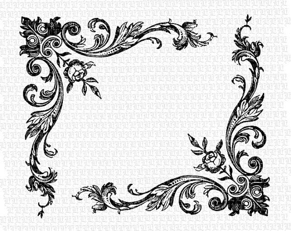 Victorian Style Floral Rose Corner Border By Luminariumgraphics  2 20