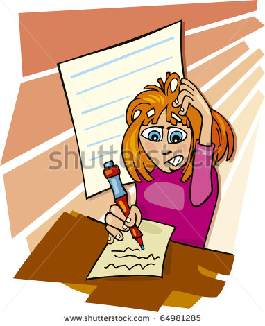 Cartoon Illustration Of Teenage Girl And Difficult Classtest   Stock