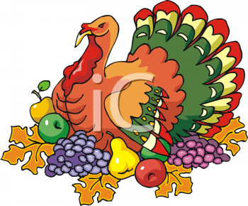 Thanksgiving Clipart Picture Of A Turkey With Fruit Around Him