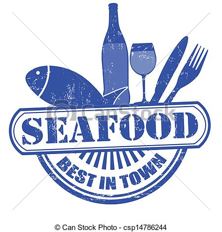 Vector Of Seafood Stamp   Blue Grunge Rubber Stamp With Text Seafood    