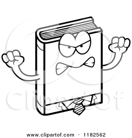 Black And White Mad Business Book Mascot   Royalty Free Vector Clipart
