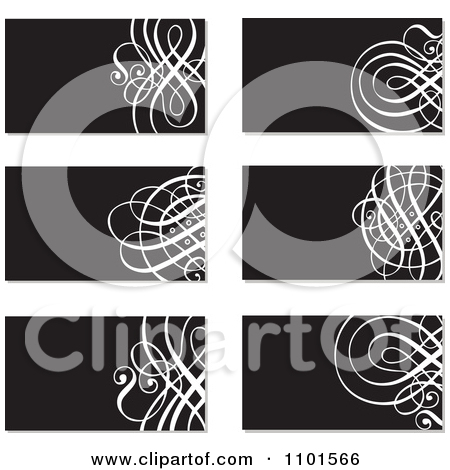 Clipart Black And White Ornate Business Cards With Swirls   Royalty