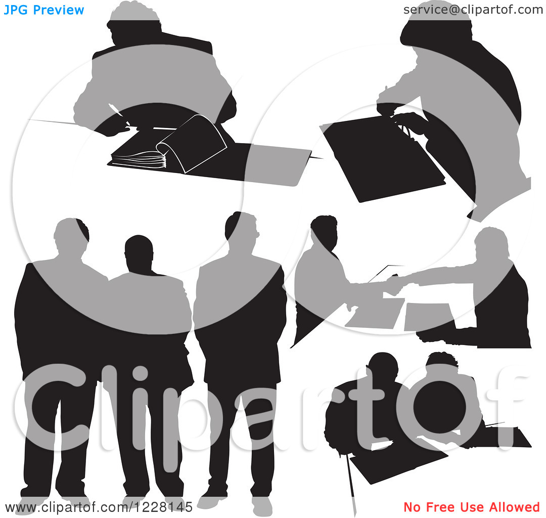 Clipart Of Black And White Silhouetted Business Men   Royalty Free