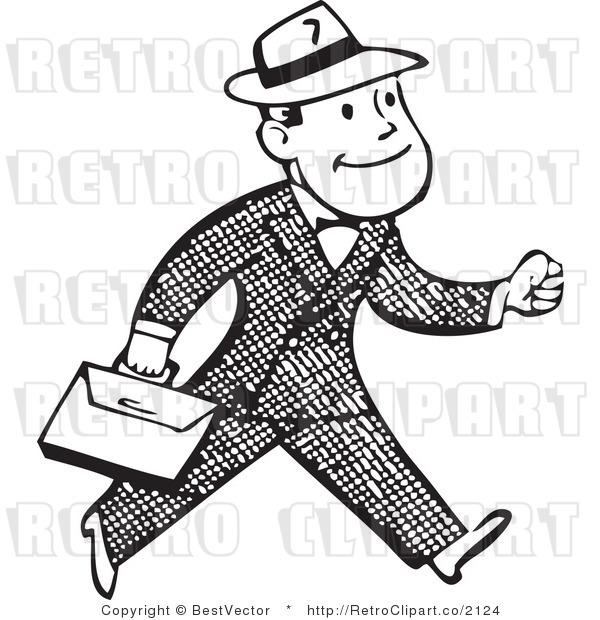 Free Black And White Retro Vector Clip Art Of A Walking Business Man