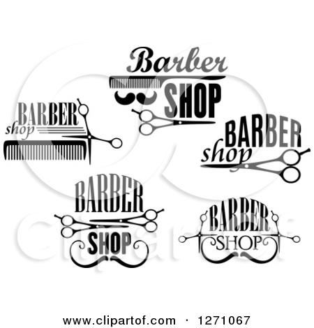 Clipart Of Black And White Barber Shop Designs 2   Royalty Free Vector    
