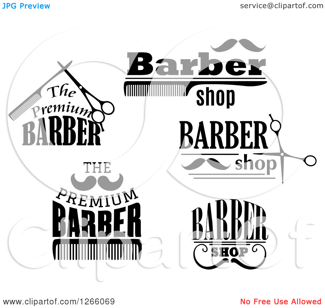 Clipart Of Black And White Barber Shop Designs   Royalty Free Vector