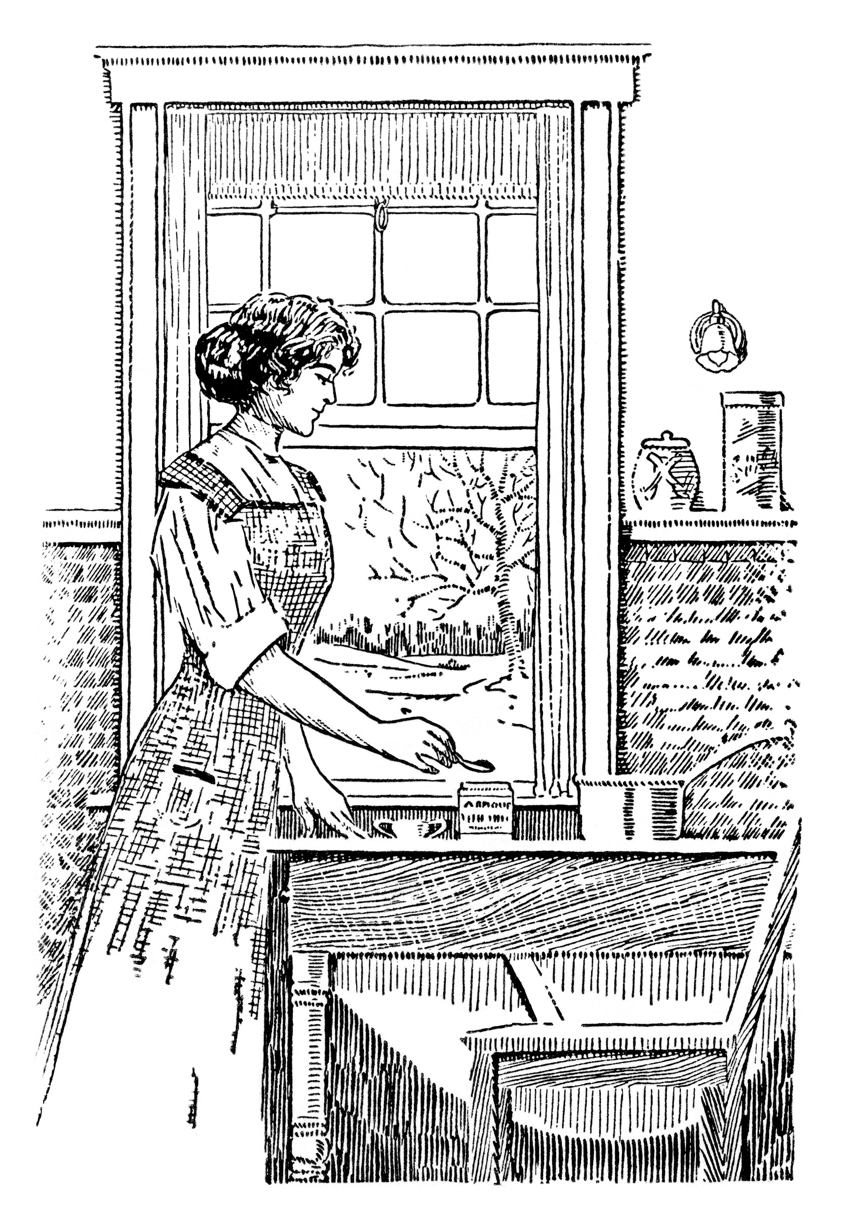 Vintage Kitchen Clipart Black And White Clipart Woman Cooking Image