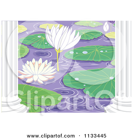 Cartoon Of A Water Lily Lotus Pond With Pads And Columns   Royalty