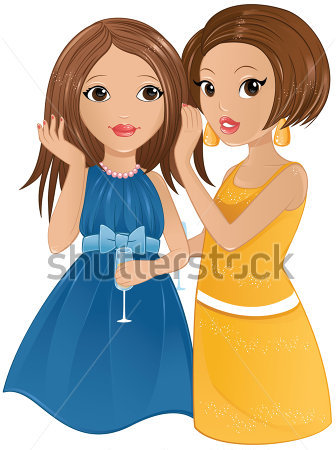 Duas Meninas Bonitos Falando Secretamente Isolado No Branco Clip Arts