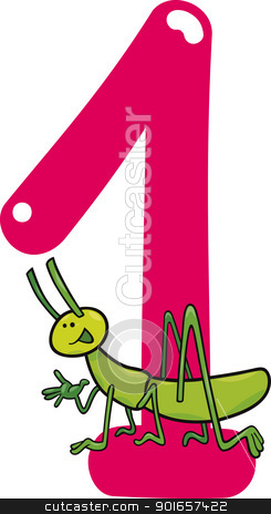 Number One And Grasshopper Stock Vector Clipart Cartoon Illustration