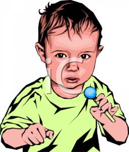 Toddler Eating A Blue Sucker   Royalty Free Clipart Picture