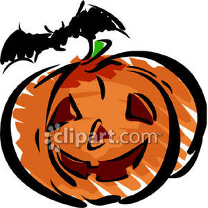 An Orange Pumpkin And Black Bat Royalty Free Clipart Picture