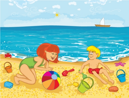Kids Playing At Beach Clipart Mother And Kid On The Beach