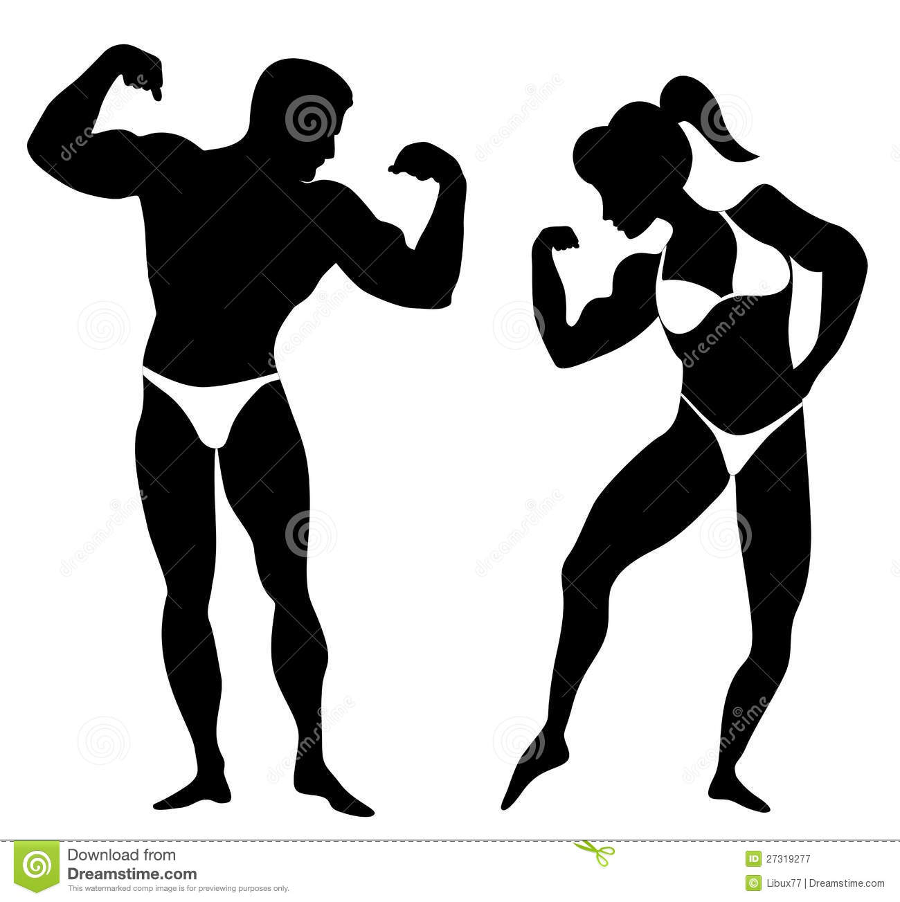 Silhouette Of A Man And A Woman Body Builders Showing Their Muscles