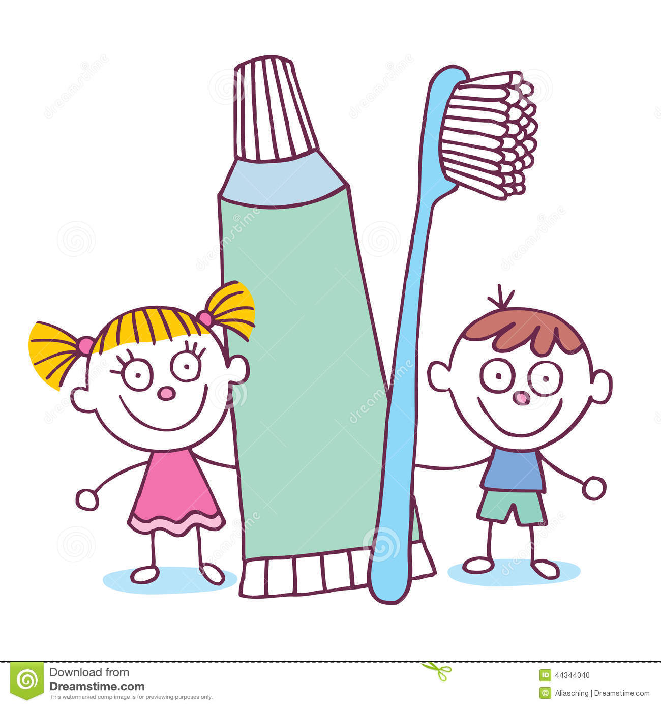 Dental Hygiene Kids With Toothbrush And Toothpaste Stock Vector