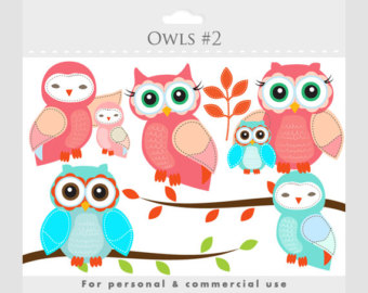 Owls Clipart   Whimsical Owls Baby Owls Birdies Branch Tree Branch