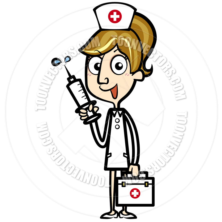 Cartoon Nurse With First Aid Kit And Syringe By Totallypic Com   Toon