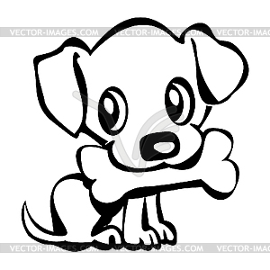 Puppy With Bone   Vector Clip Art