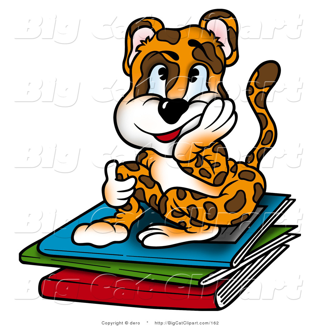 Big Cat Clipart Of A Bored Leopard Student Sitting On Books By Dero