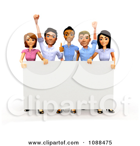 Clipart 3d Celebrating Diverse Business Team Holding A Sign   Royalty