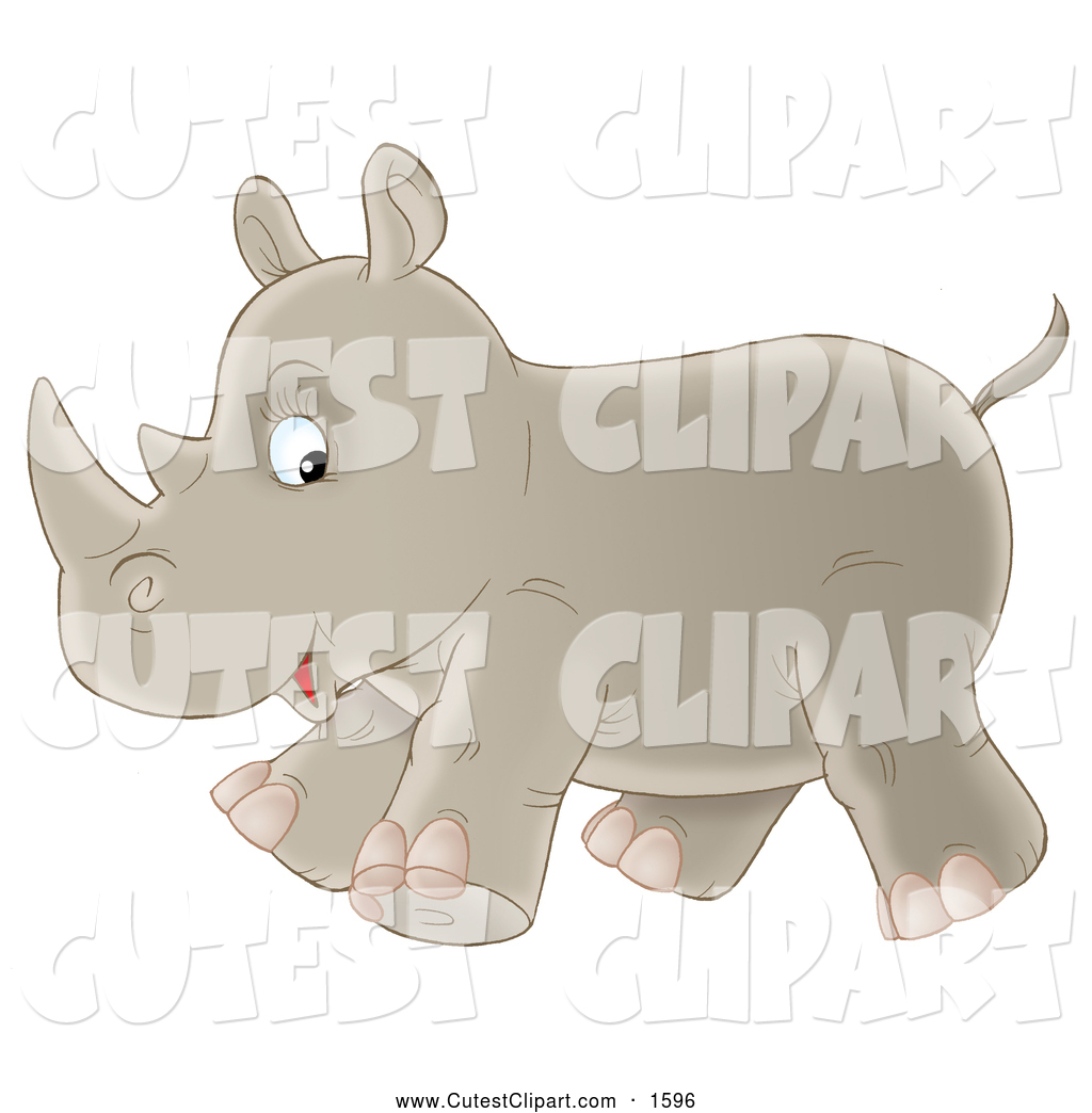 Larger Preview  Clip Art Of A Happy Cute Baby Rhino Glancing At The