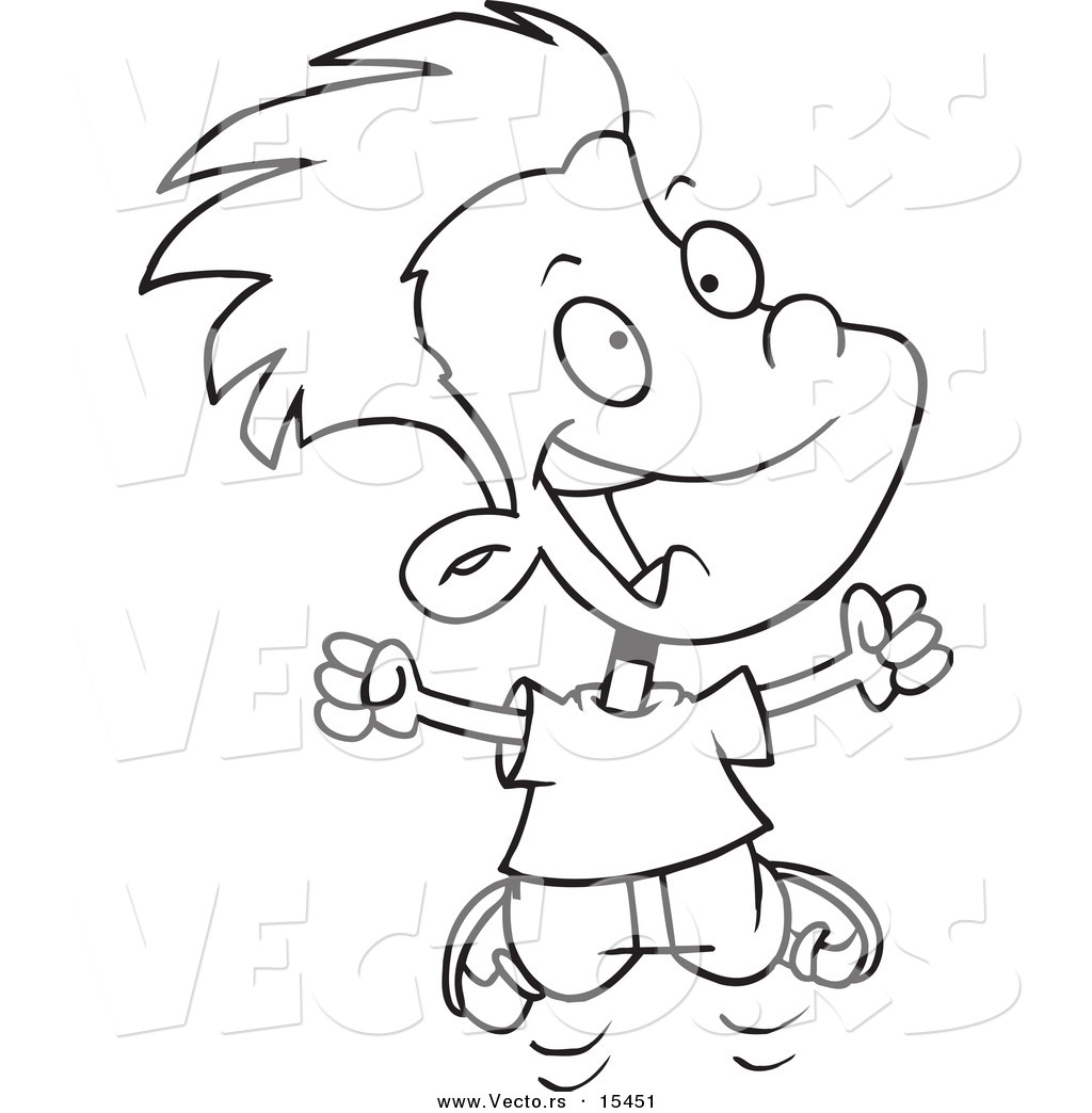 Larger Preview  Vector Of A Cartoon Joyful Boy Jumping   Coloring Page