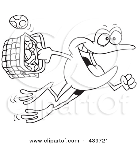 White Outline Design Of A Frog Hopping With A Basket Of Easter Eggs