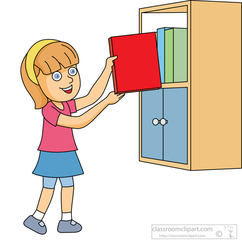 Book Clipart   Girl Putting Book On Shelf   Classroom Clipart