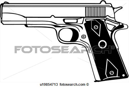 Gun 45 Automatic Pistol Weapon View Large Clip Art Graphic