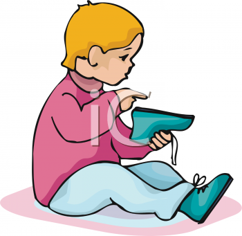 Little Child Putting On His Shoes   Royalty Free Clipart Picture