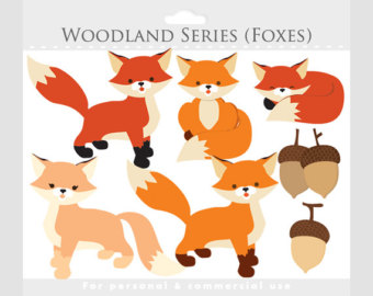 Fox Clipart   Whimsical Foxes Clip Art Cute Woodland Critter