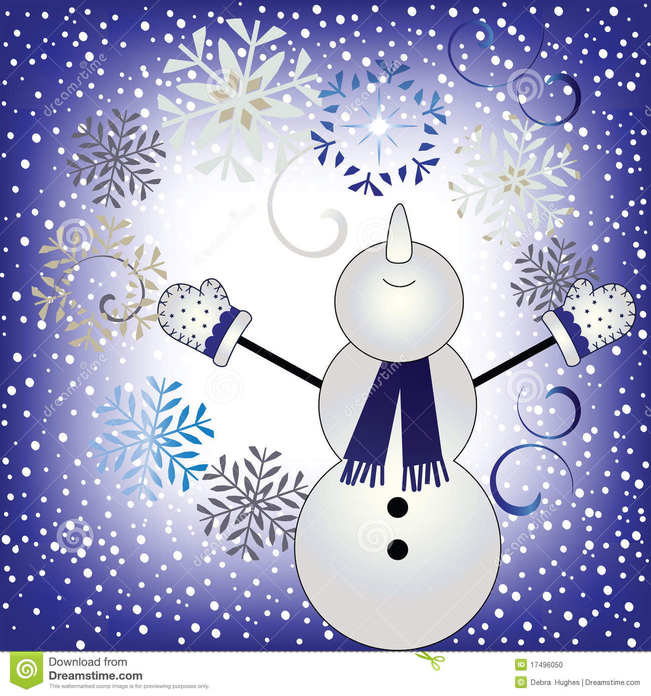 Let It Snow   Happy Snowman In Snowfall Stock Photo   Image  17496050