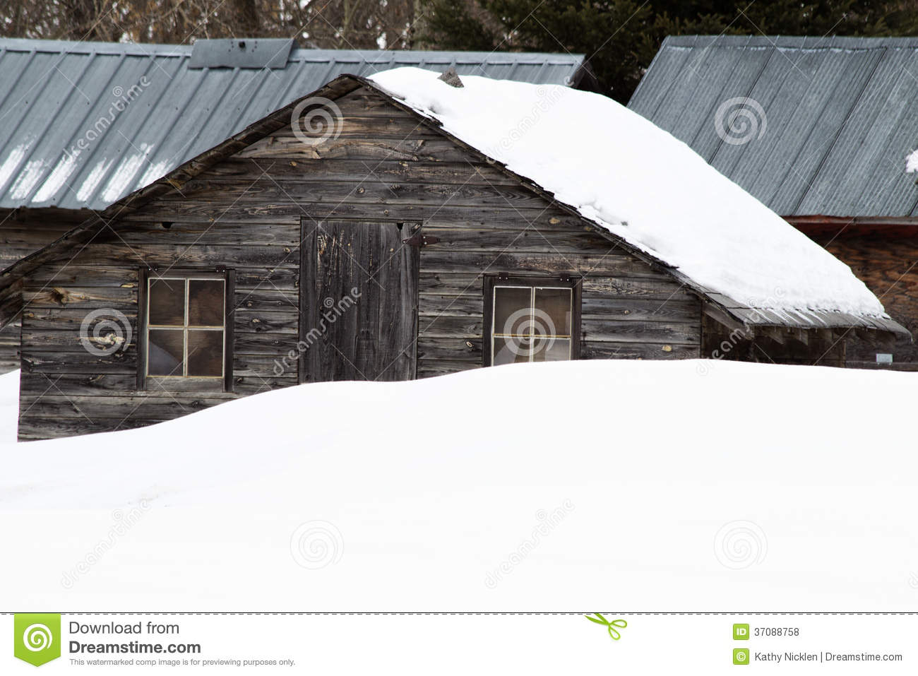 Old Shed Behind A Snow Bank Royalty Free Stock Photos   Image