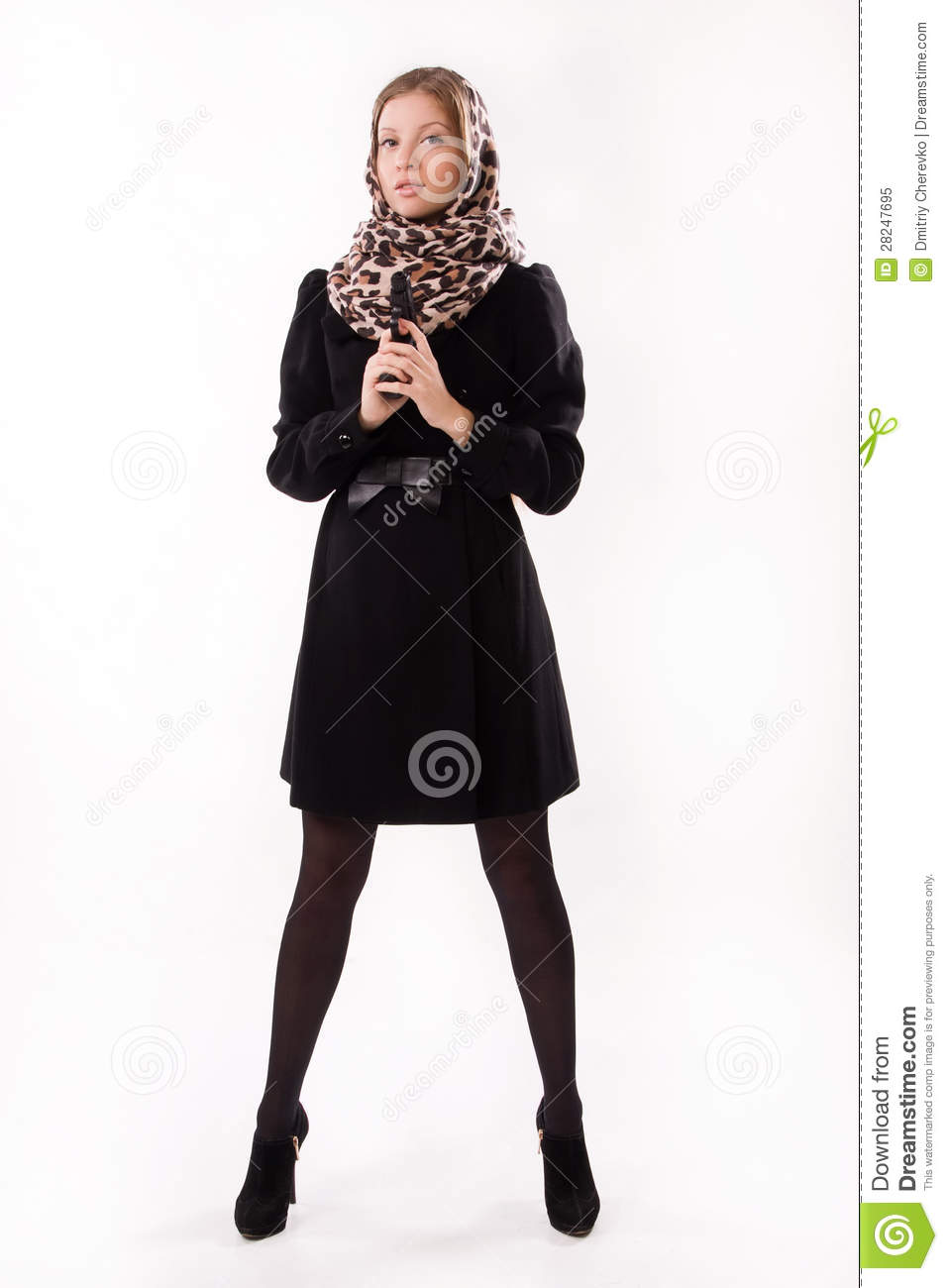Spy Girl In A Black With Gun Royalty Free Stock Photo   Image