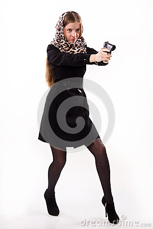Spy Girl Shoots A Gun Royalty Free Stock Photography   Image  28247707